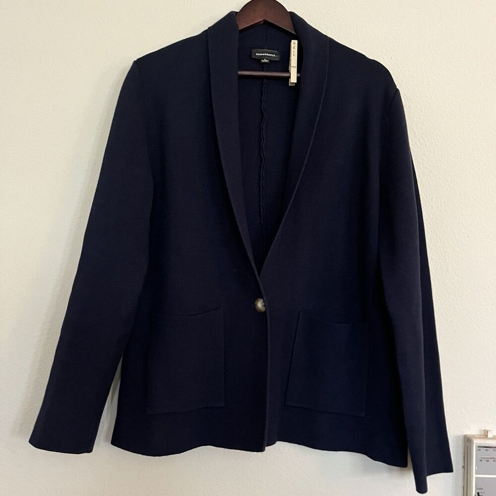 Summersalt Shawl Collar Organaic Cotton Knit One Button Blazer Cardigan SZ M